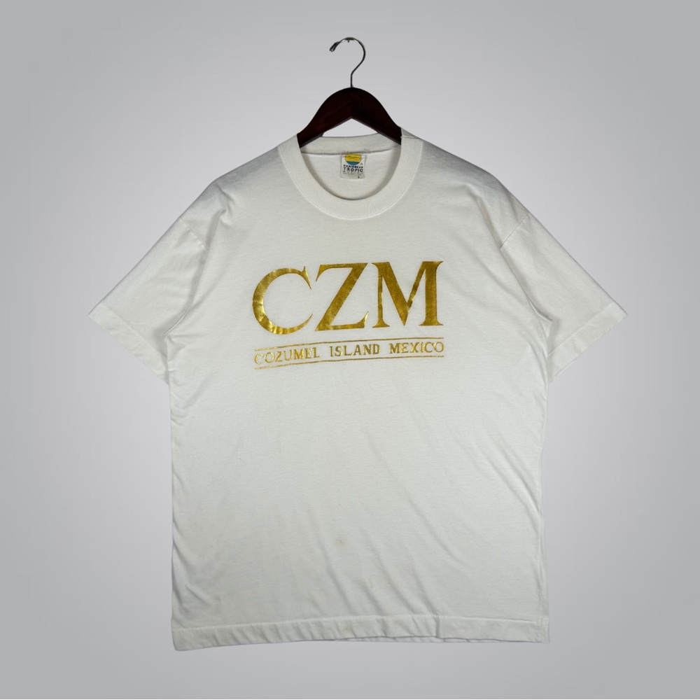 Vintage Single Stitch Cozumel Island Mexico White Gold Short Sleeve Tee Large